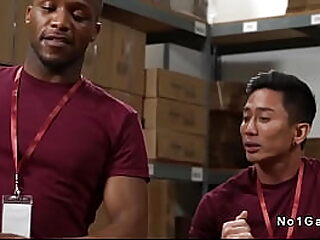 Andre Donovan dominates Jkab Ethan Dale in a steamy stockroom encounter, with intense throat and anal sex.